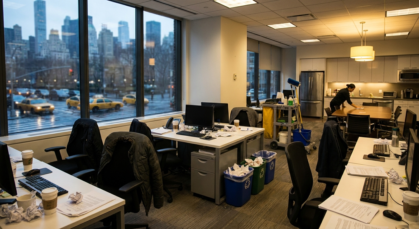 NYC office after daily cleaning showing a spotless, healthy workspace