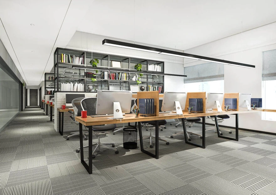 Modern offices with built-in shelves are cleaned through office cleaning plans from Impeccable Cleaning NYC